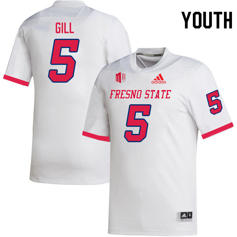 Youth #5 Jaelen Gill Fresno State Bulldogs College Football Jerseys Stitched Sale-White